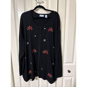 Women's Liz & Me Black Christmas Holiday Sweater With Red Birds Cardinals 4X